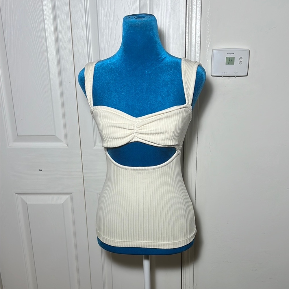 Agolde Isla Cut Out Tank Ribbed Cream XS